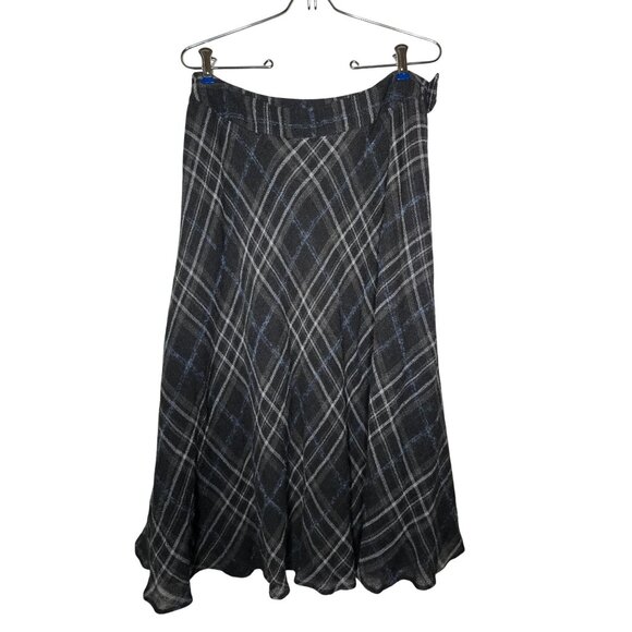 Womens Plaid A-Line Skirt Size 10 Wool Blend Black & Gray Y2K Academia Preppy - Picture 1 of 5